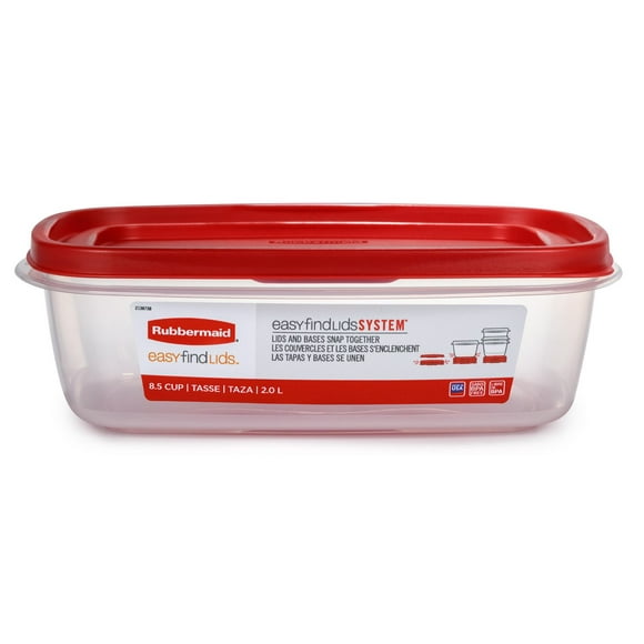 Rubbermaid Easy Find Lids Food Storage Container, Red Lid, 8.5 Cup (2 L)