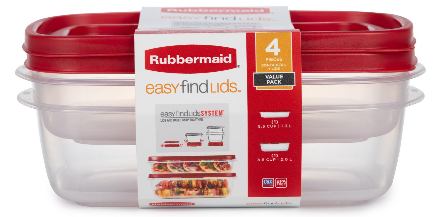 Rubbermaid 1.3 L and 2 L Easy Find Lid Containers Value Pack Red