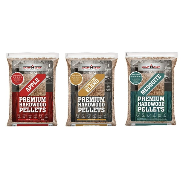 3 sacs de granules Camp Chef - Competition Blend/Mélange au pommier de haute qualité/Mesquite de haute qualité (9 kg par sac)