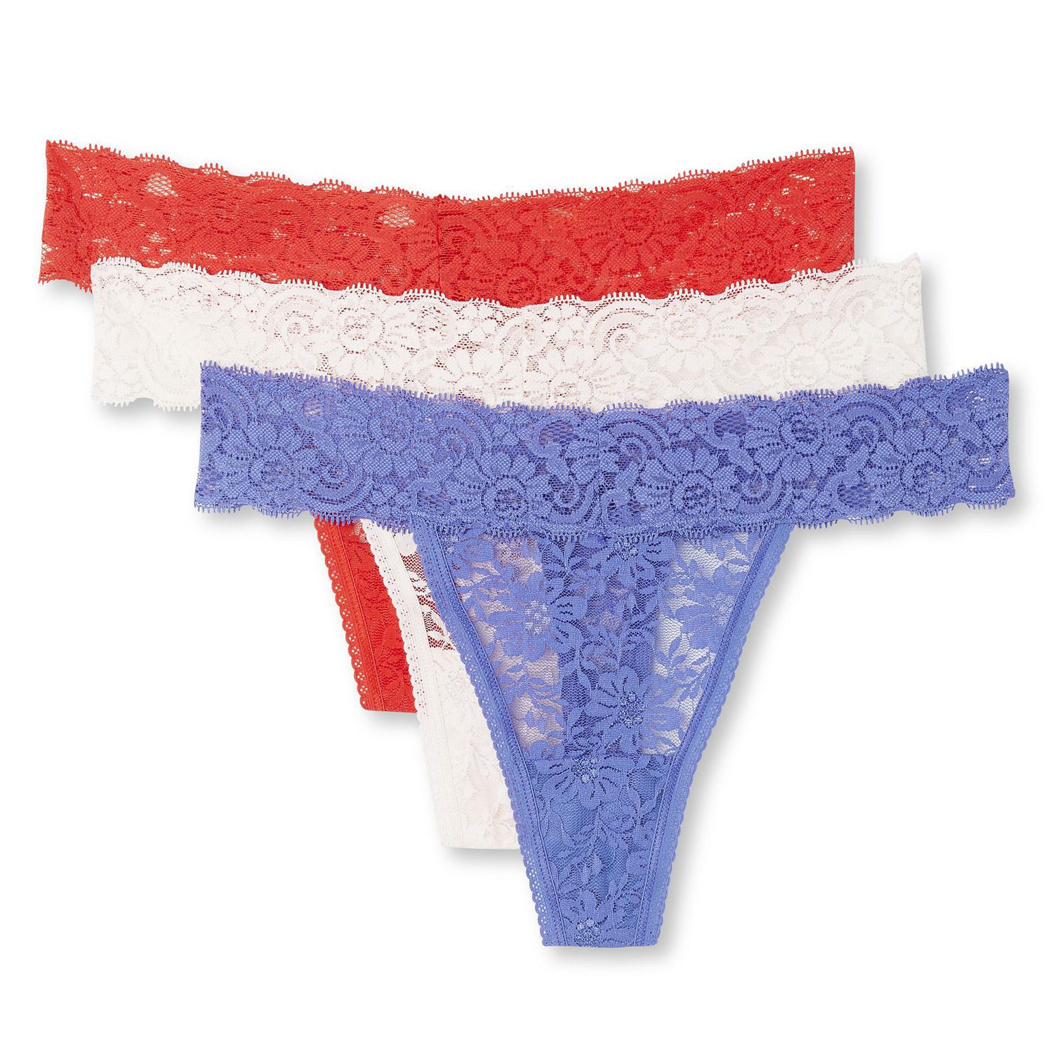 Lace Thong Set of Three Multi, Knickers & Panties