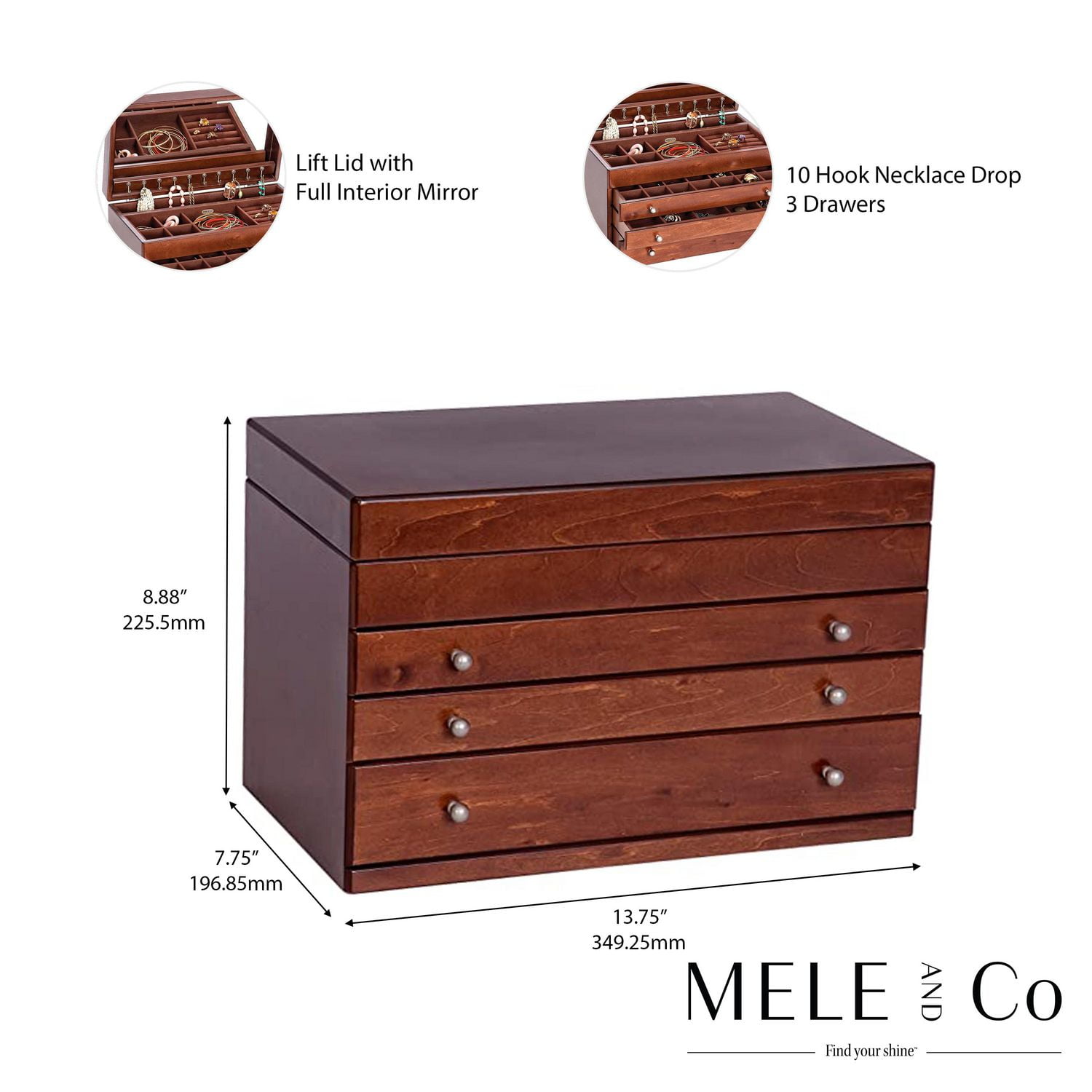 Mele and Co Brigitte Antique Walnut Large Jewellery Chest