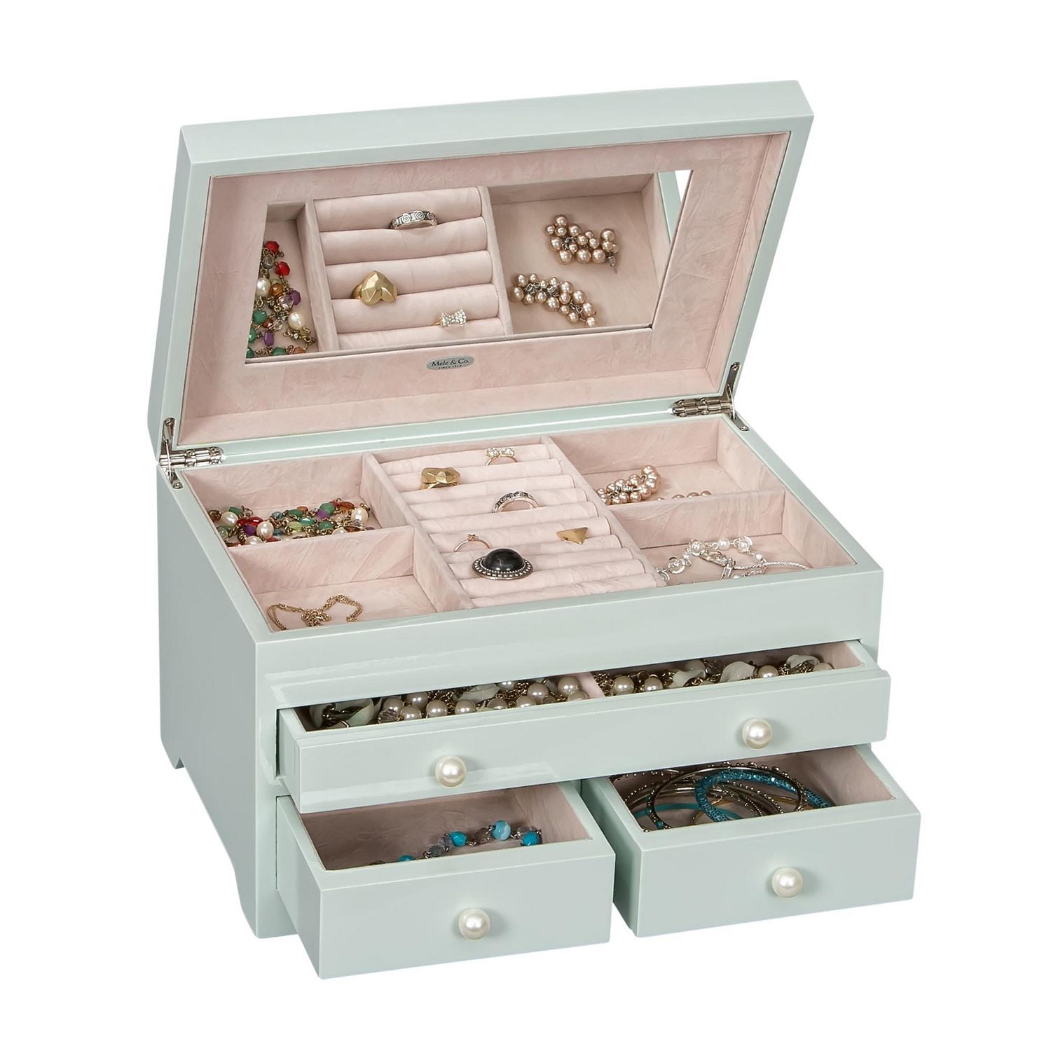 Mele and Co Bianca Seafoam High Gloss Wooden Jewellery Box