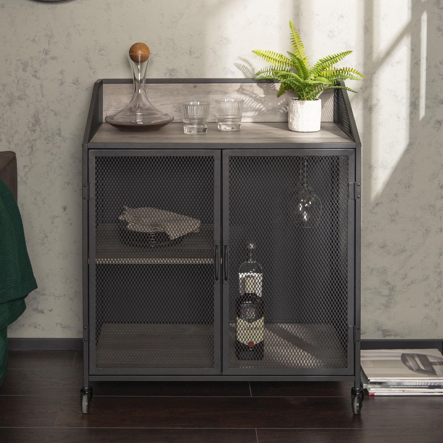 Manor Park Industrial Mesh Buffet Bar Cabinet With Storage Multiple Finishes Walmart Canada