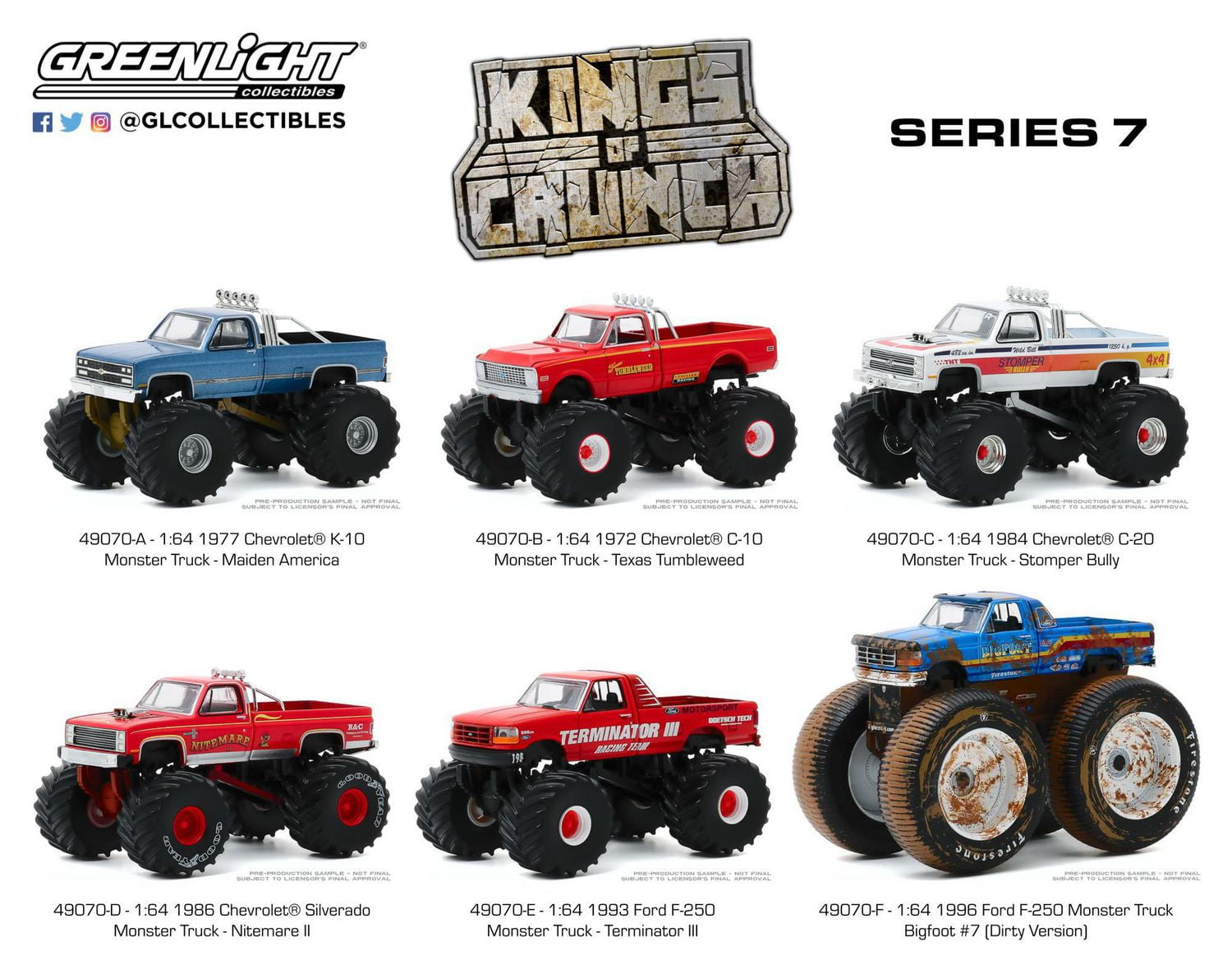 GreenLight 1:64 Kings of Crunch Monster Trucks Die-Cast Vehicles Series ...