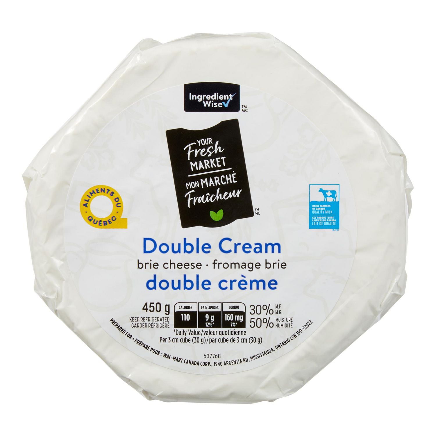 Fromage brie double crème Mon marché fraîcheur 450g