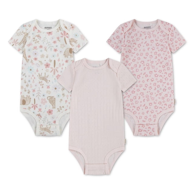 Huggies Happy Hugs Infant Girl Bodysuits 3-Pack