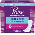 thumbnail image 1 of Poise Ultra Thin Incontinence Pads, 5 Drop Maximum Absorbency, Long Length, 108 Count, 1 of 7