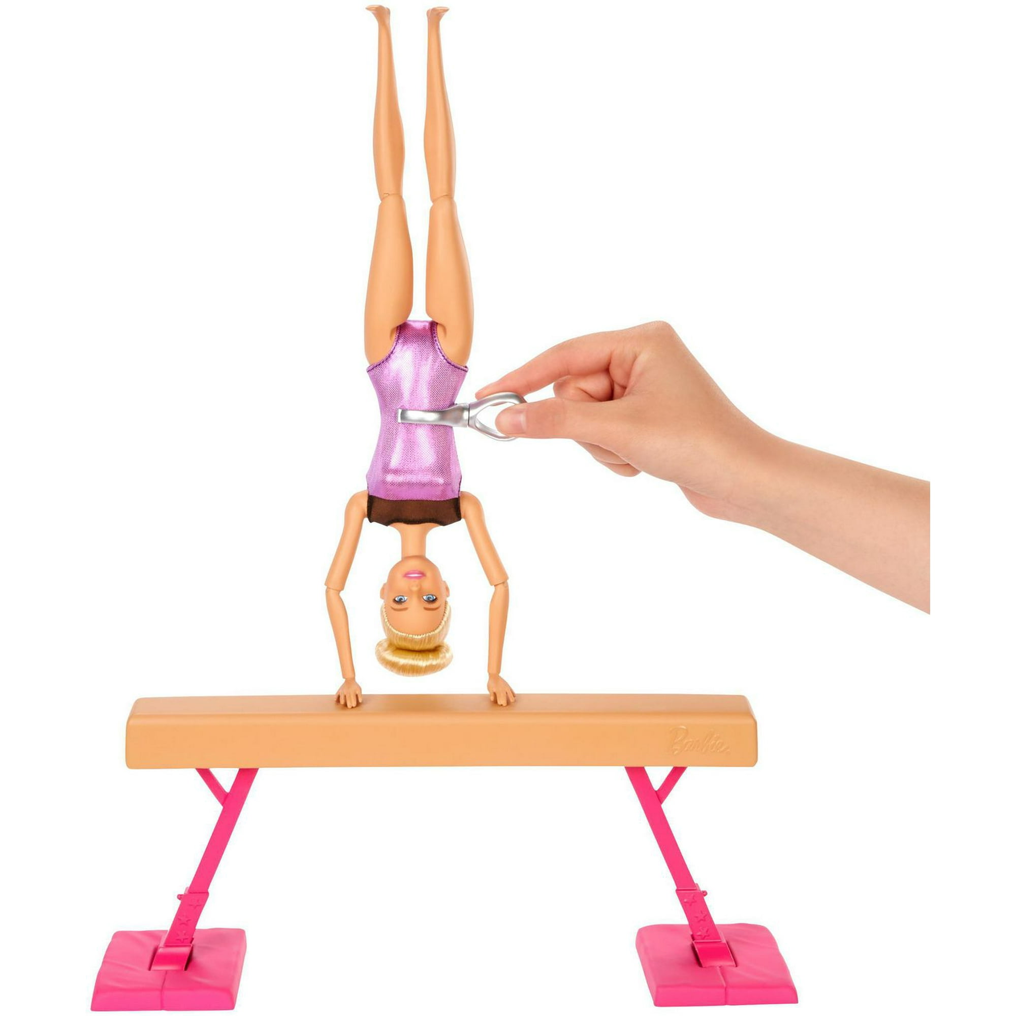 Barbie Gymnastics Doll & Accessories, Playset with Blonde Fashion Doll,  C-Clip for Flipping Action, Balance Beam, Warm-Up Suit & More