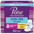 thumbnail image 1 of Poise Ultra Thin Postpartum Incontinence Pads with Wings, Maximum Absorbency, 60 Count, 1 of 7