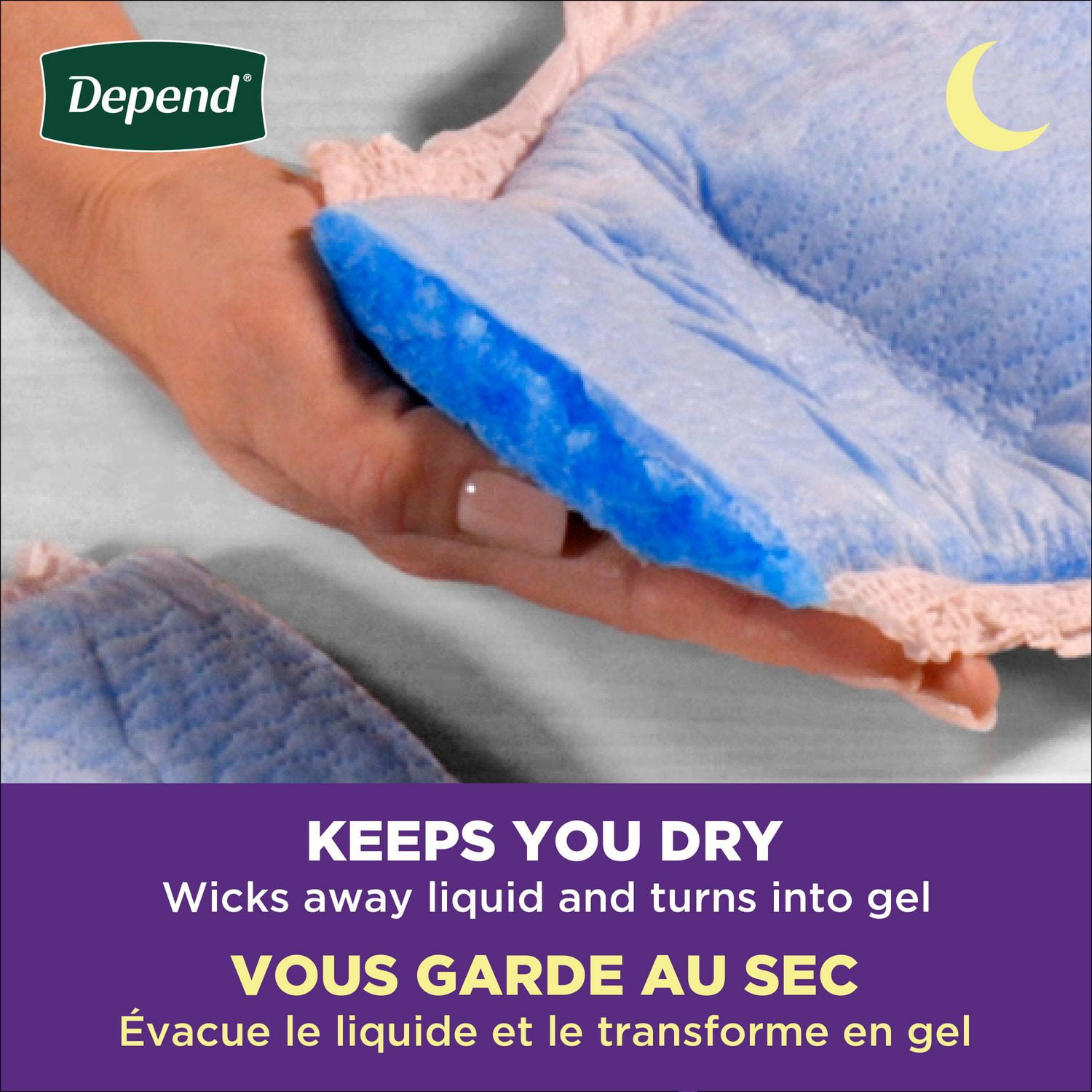 Sous-vêtements d’incontinence pour adultes Depend Night Defense pour femmes, jetables, de nuit, grand, roses, 56 unités (l’emballage peut différer)