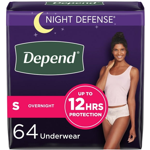 Depend Night Defense Adult Incontinence Underwear for Women, Disposable, Overnight, Small, Blush, 64 Count
