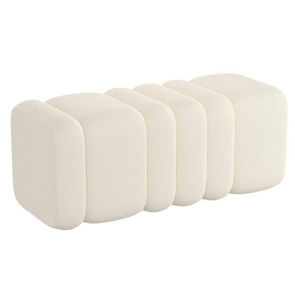 Contemporary Boucle Fabric Large Ottoman Bench - Ivory