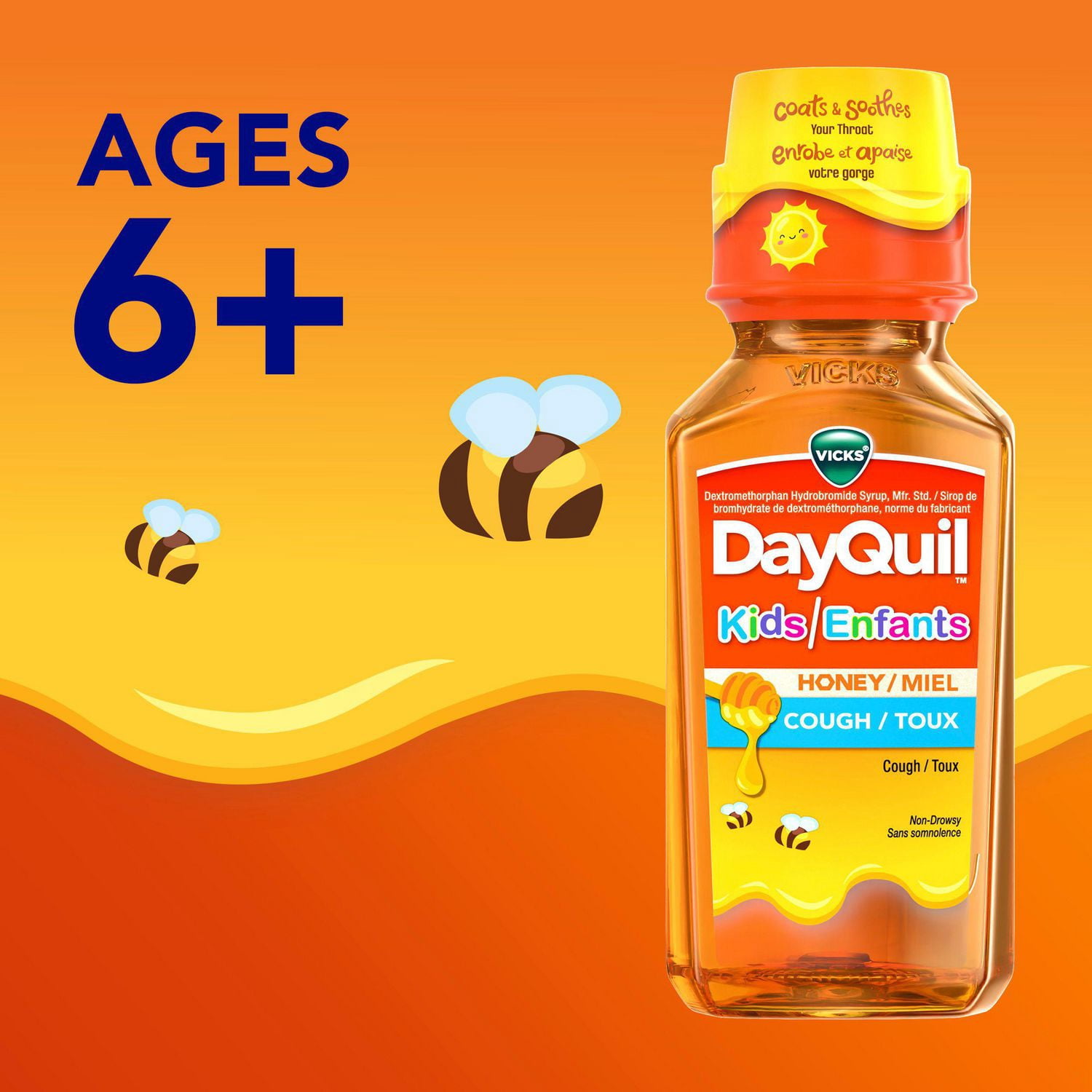 Vicks DayQuil and NyQuil Kids Honey Flavour Medicine, Daytime Cough Relief and Nighttime Relief of Cough, Runny Nose, Stuffy Nose, Sneezing, Cold Symptoms, Convenience Pack, 2 x Bottles