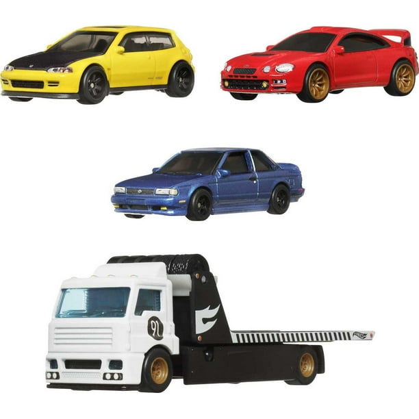 Coffrets Présentation Hot Wheels Premium de collection comprenant 3 véhicules en métal moulé sous pression à l’échelle 1:64 et 1 véhicule de transport d’équipe