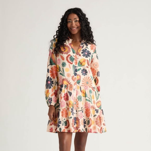 Mexx Women’s Printed Button Through Tiered Dress with Ruffles