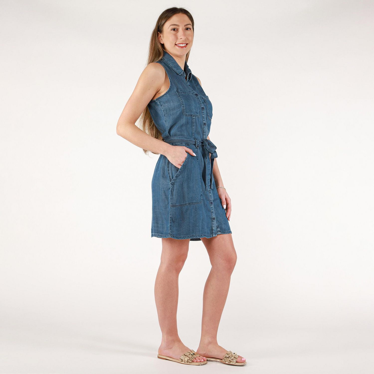 DV Tencel sleeveless mini shirtdress with tie belt