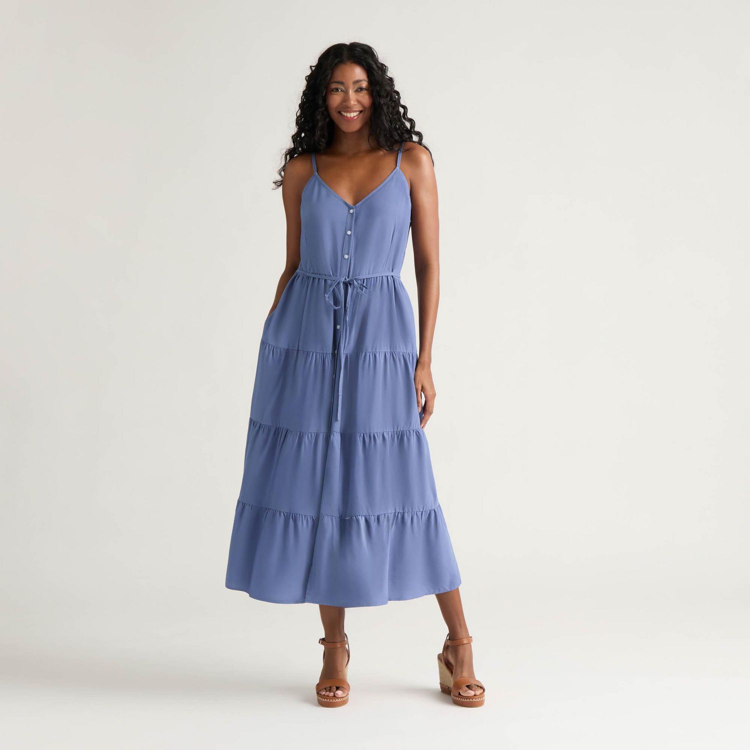 Mexx Women’s Buttoned Through Tiered Dress with Self Belt