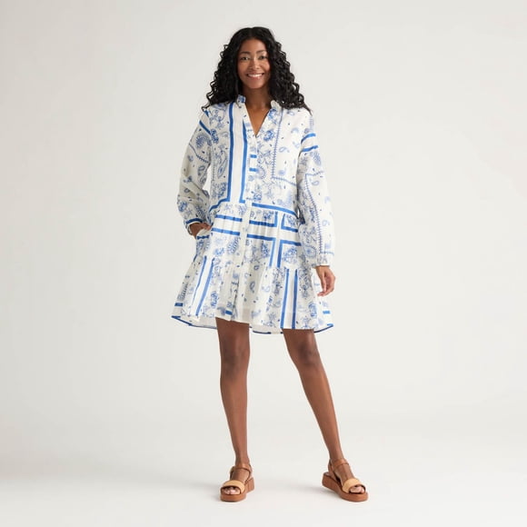 Mexx Women’s Printed Button Through Tiered Dress with Ruffles
