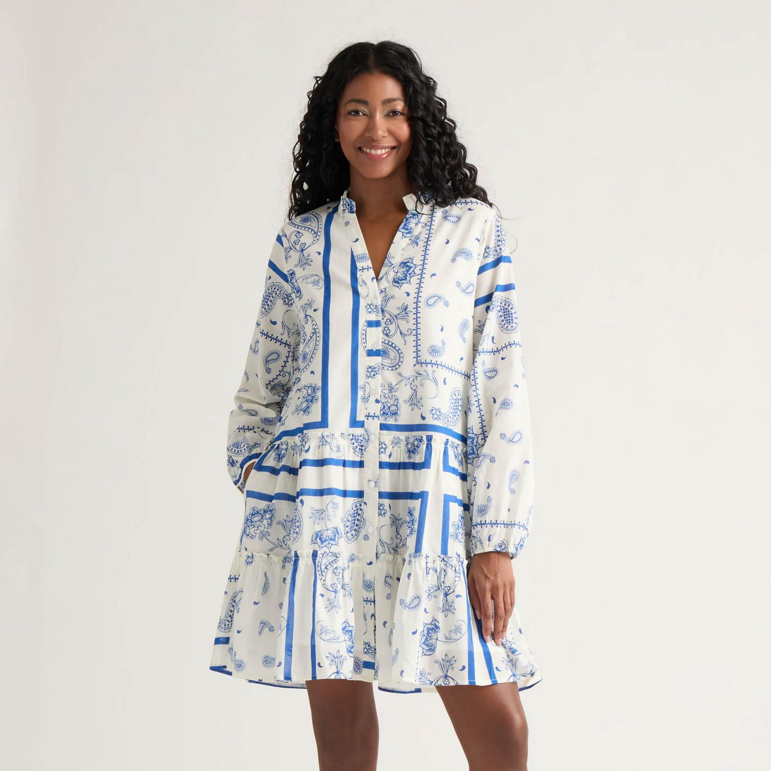Robe à volants imprimée boutonnée Mexx pour femme