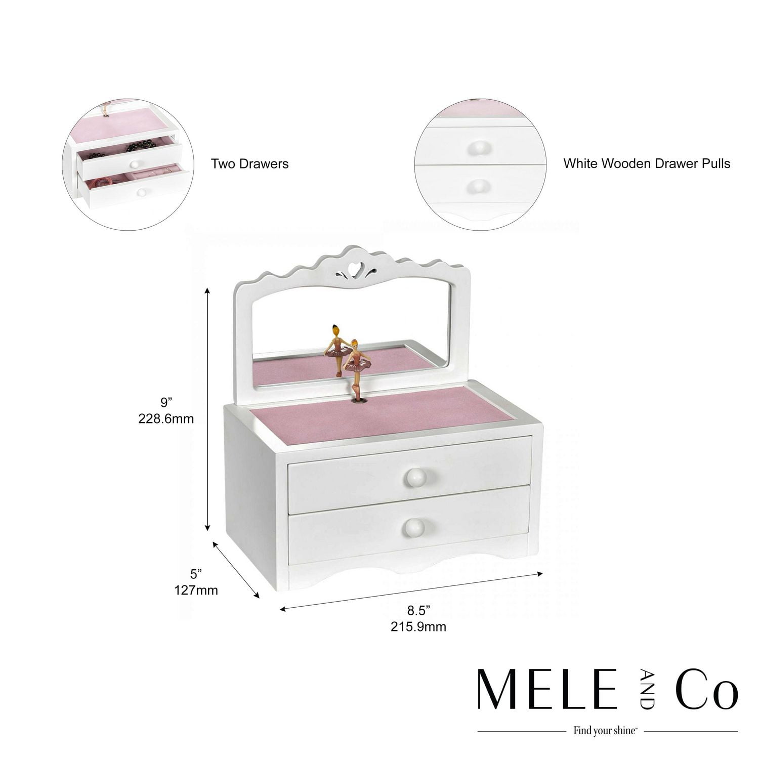 Mele and Co Kelby White Musical Ballerina Jewellery Box