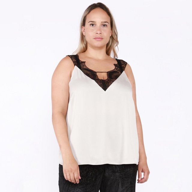 Devoted Taille Plus Femme Cami en satin bordé de dentelle