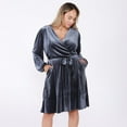 thumbnail image 1 of Devoted Women’s Plus size Ruffled Hem Velvet Wrap Dress, 1 of 3