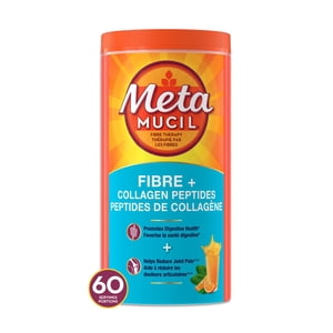 Metamucil Fibre+ Collagen Peptides, Psyllium Husk Powder, Plant Based Fibre, Sugar-Free with Stevia, Orange Flavoured, 60 Servings ( Fibre Powder)