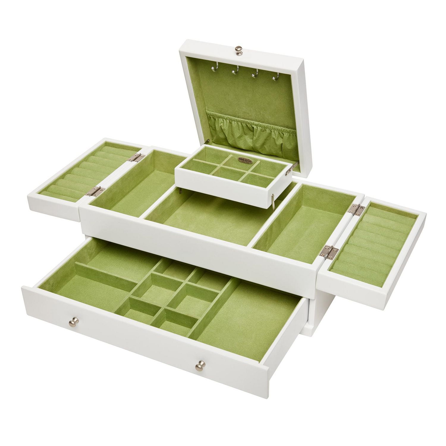 Mele and Co Everly White Triple Lid Wooden Jewellery Box