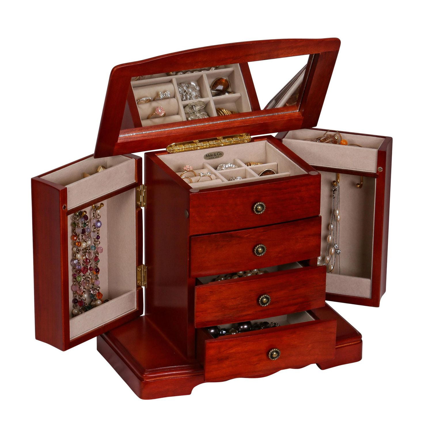 Mele and Co Harmony Cherry Finish Musical Wooden Jewellery Box