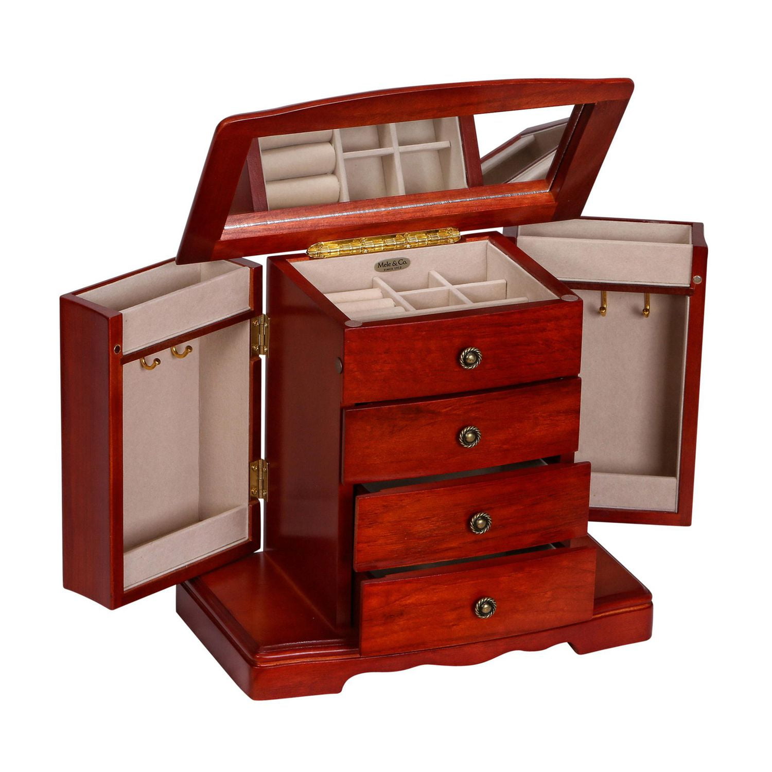 Mele and Co Harmony Cherry Finish Musical Wooden Jewellery Box