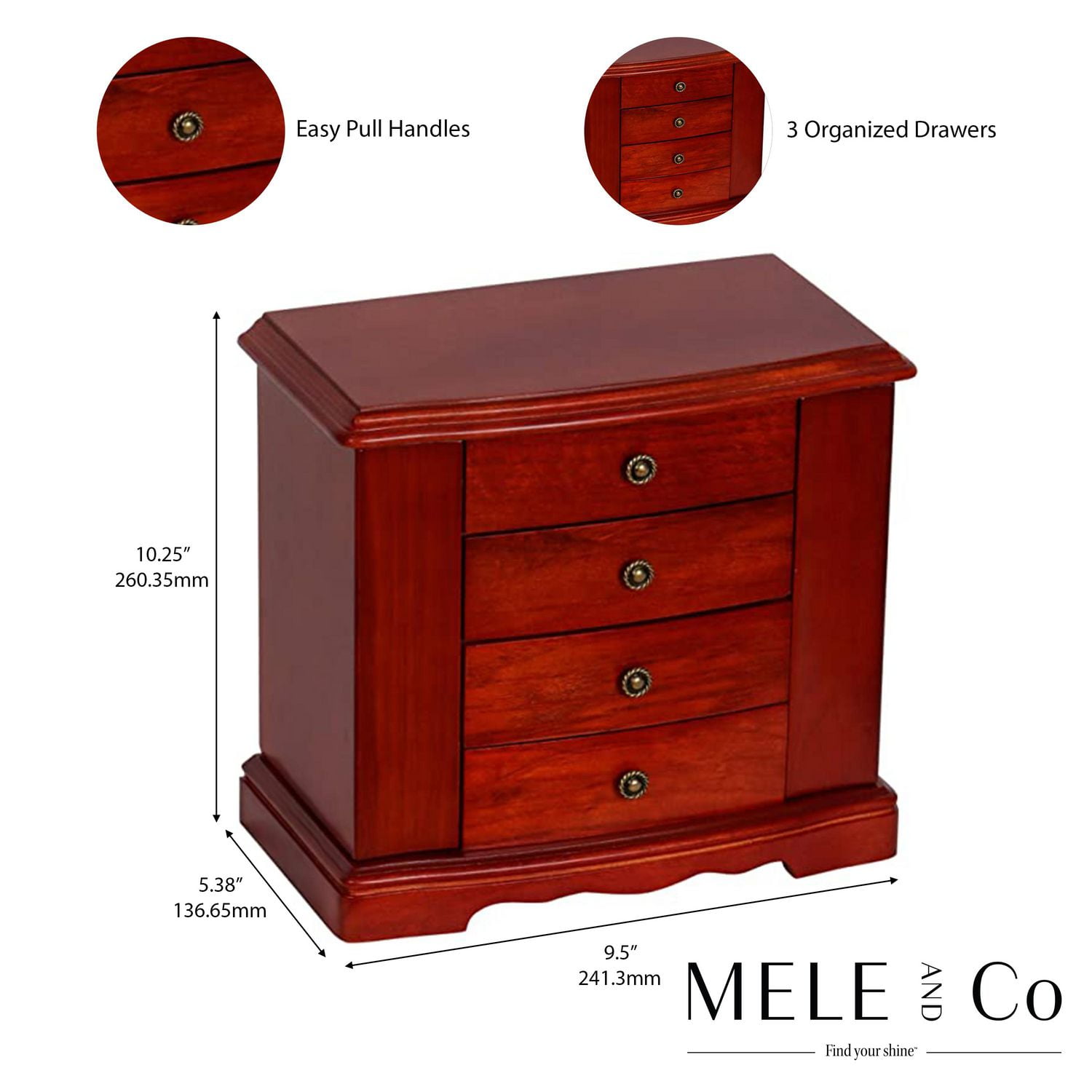 Mele and Co Harmony Cherry Finish Musical Wooden Jewellery Box