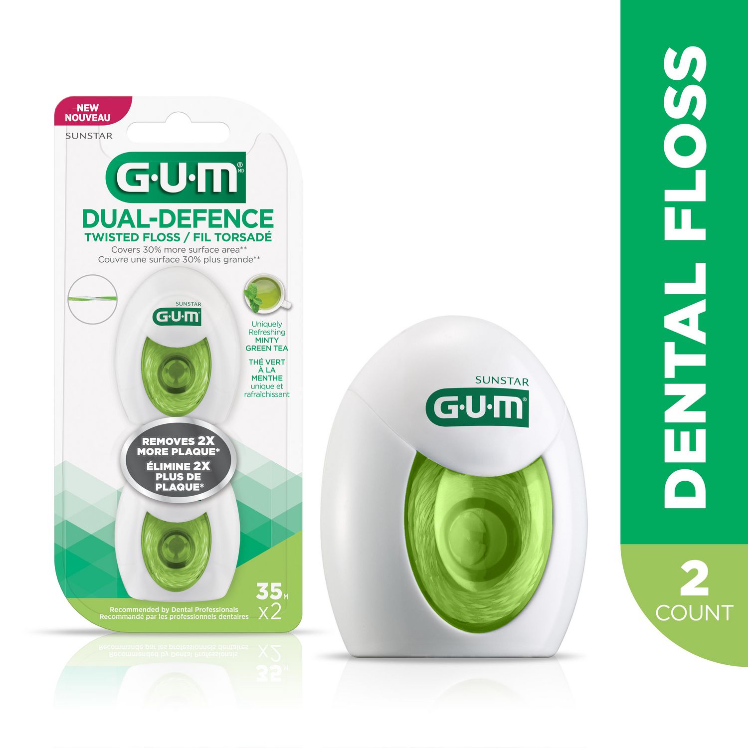 GUM® Dual-Defence Twisted Dental String Floss, Removes 2x