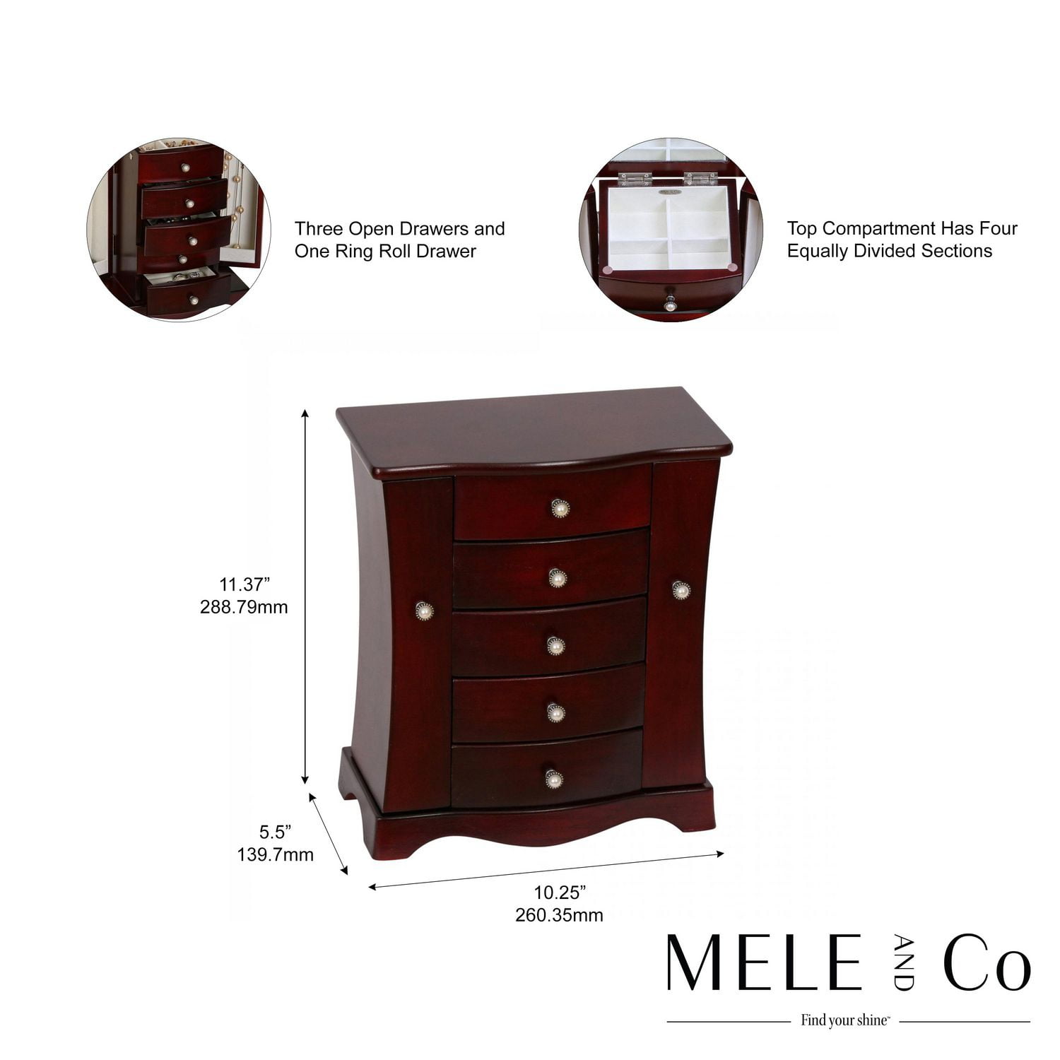 Mele and Co Bette Mahogany Finish Wooden Jewellery Box