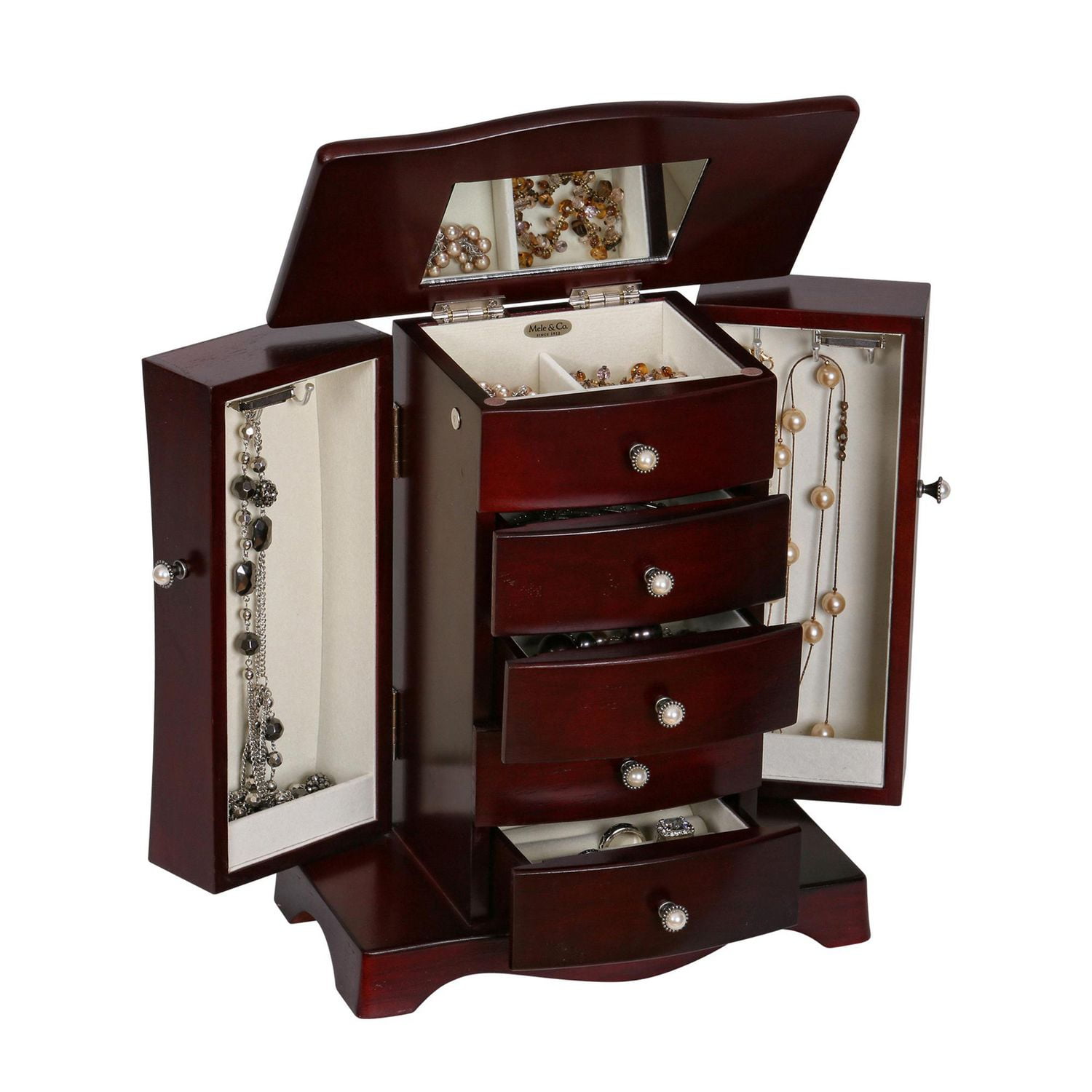 Mele and Co Bette Mahogany Finish Wooden Jewellery Box