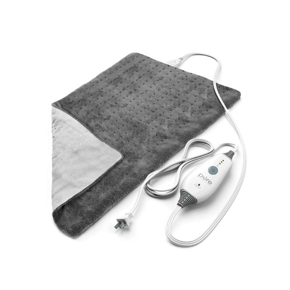 Coussin chauffant Pure Enrichment® PureRelief™ Deluxe (12" x 24"), coussin de thérapie pour tout le corps avec 4 réglages InstaHeat™, tissu micropeluche doux lavable en machine et arrêt de sécurité automatique en 2 heures (gris)