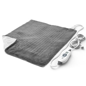 Pure Enrichment® PureRelief™ XXL (20" x 24") Plaque de chauffage électrique pour douleurs au dos et crampes - 6 InstaHeat™ Réglages, Lavable en machine, Microplush doux, 2-Hour Arrêt automatique, & Sac de rangement (Gray)