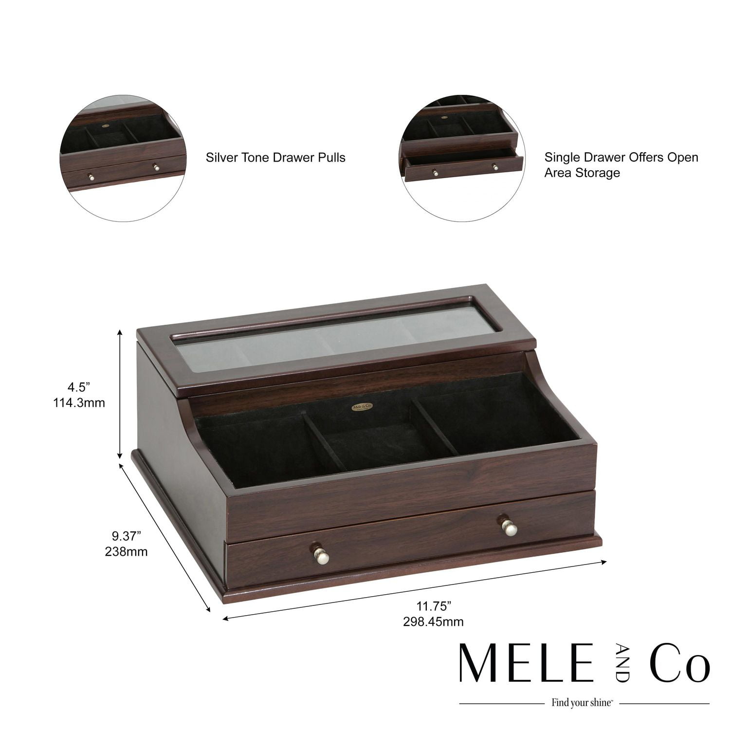 Mele and Co Hampden Mahogany Wooden Dresser Top Valet