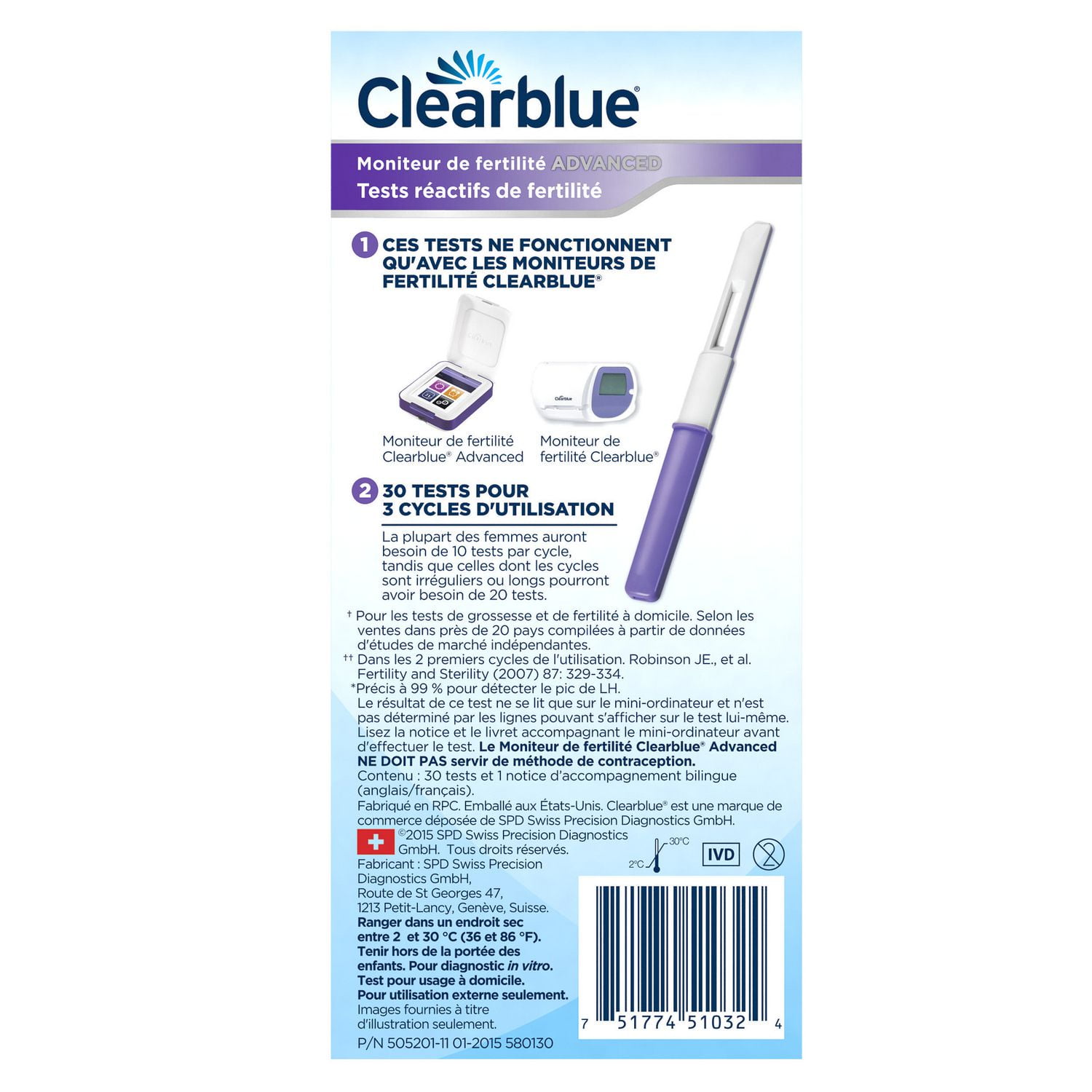 Moniteur de fertilité Clearblue® Advanced, bâtonnets-tests de fertilité