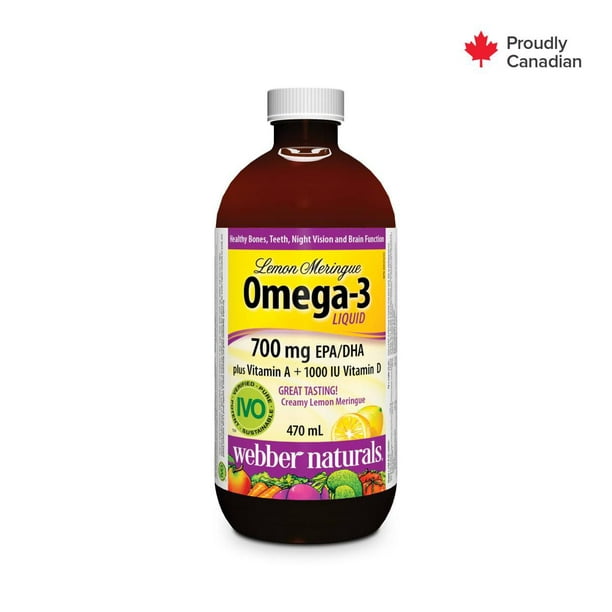 Webber Naturals Meringue au citron liquide oméga-3 Plus vitamine A + 1 000 UI vitamine D, 700 mg AEP/ADH