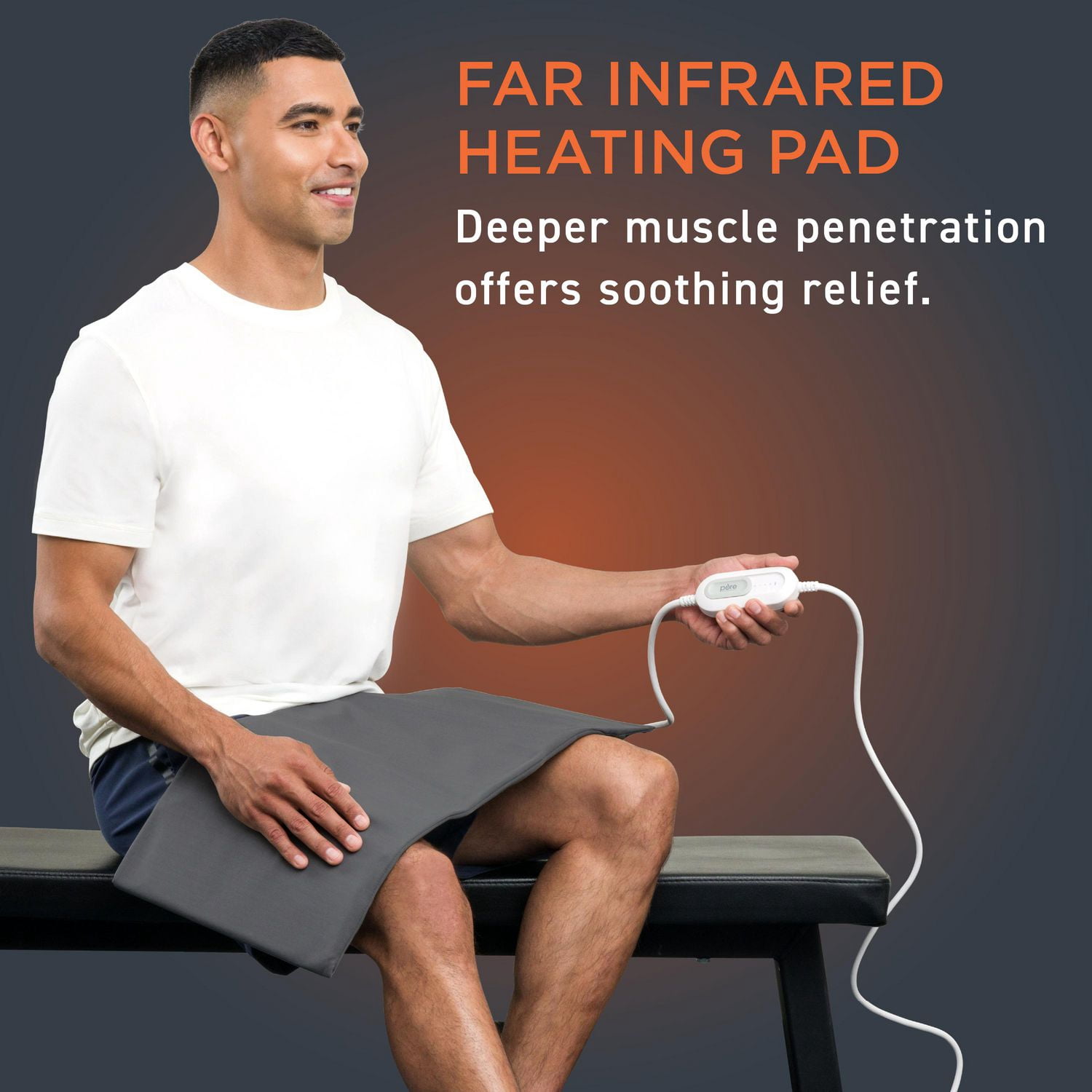 Pure Enrichment® Pro Express XL Far Infrared Vinyl Heating Pad - Deeper Muscle Relief for Back, Neck, Arms, Legs, 3 Heat Settings, Removable & Washable Graphene Cover, 30.5cm x 61cm (Gray)