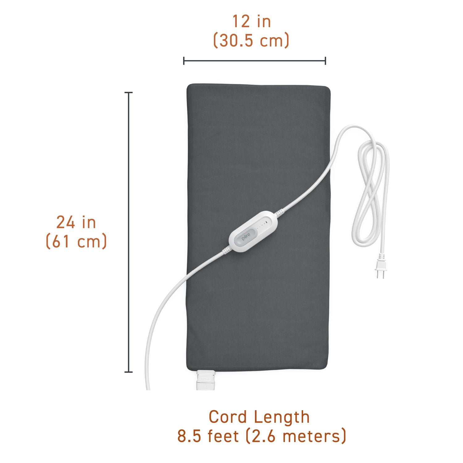 Pure Enrichment® Pro Express XL Far Infrared Vinyl Heating Pad - Deeper Muscle Relief for Back, Neck, Arms, Legs, 3 Heat Settings, Removable & Washable Graphene Cover, 30.5cm x 61cm (Gray)