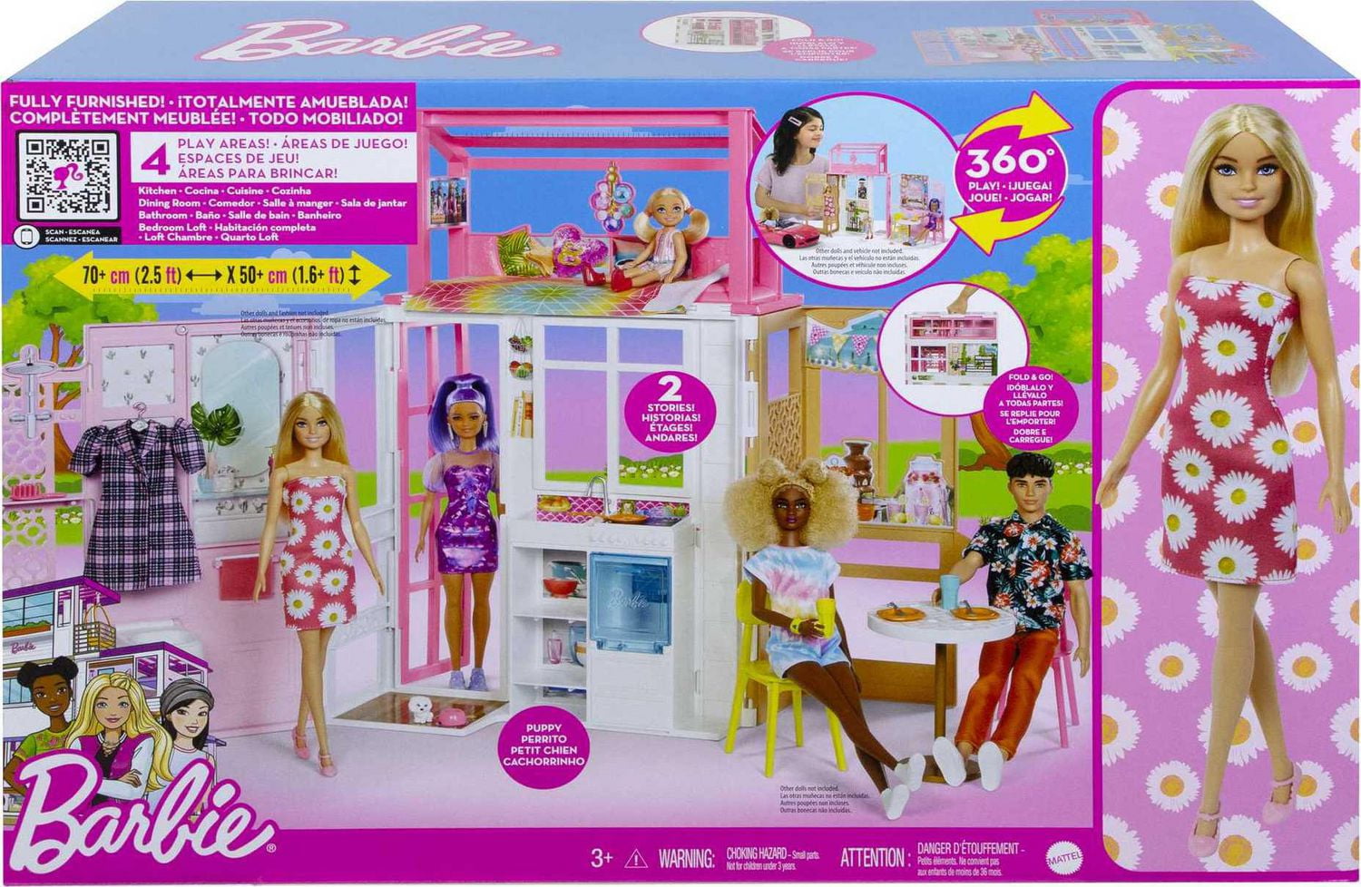 Barbie Dollhouse with Doll 2 Levels 4 Play Areas Fully Furnished 3 to 7 Year Olds Walmart