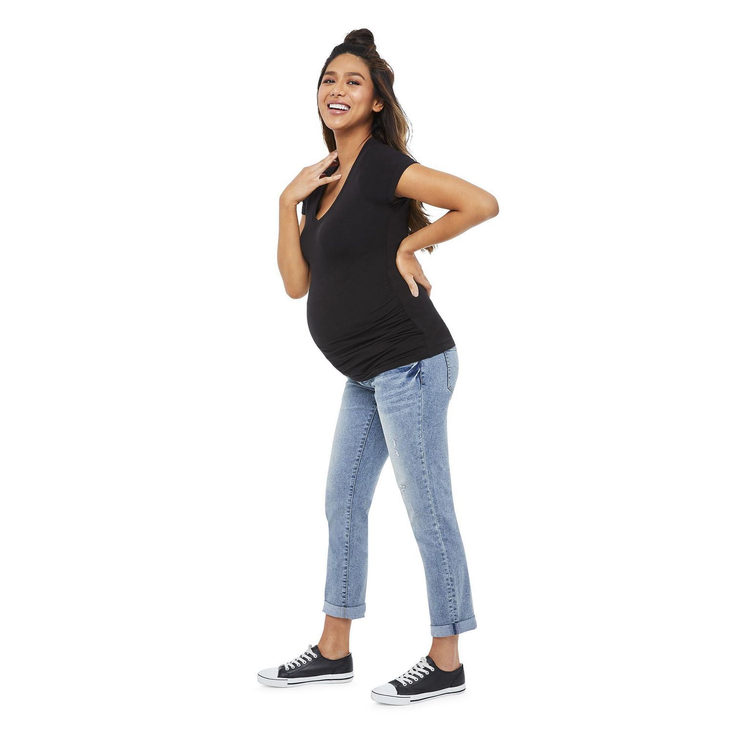 T-shirt à manches courtes avec encolure en V Paisley Sky Maternité Tailles P-TTG