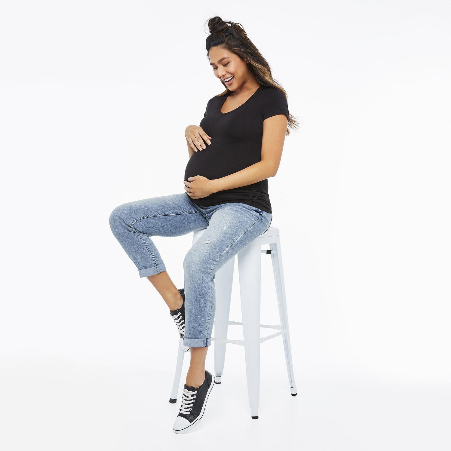 Paisley Sky Maternity Short Sleeve V-Neckline Tee, Sizes S-XXL