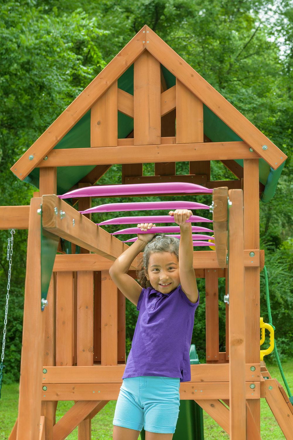 Mountain View Playset with Tarp Roof Monkey Bars Climbing Wall Slide Walmart