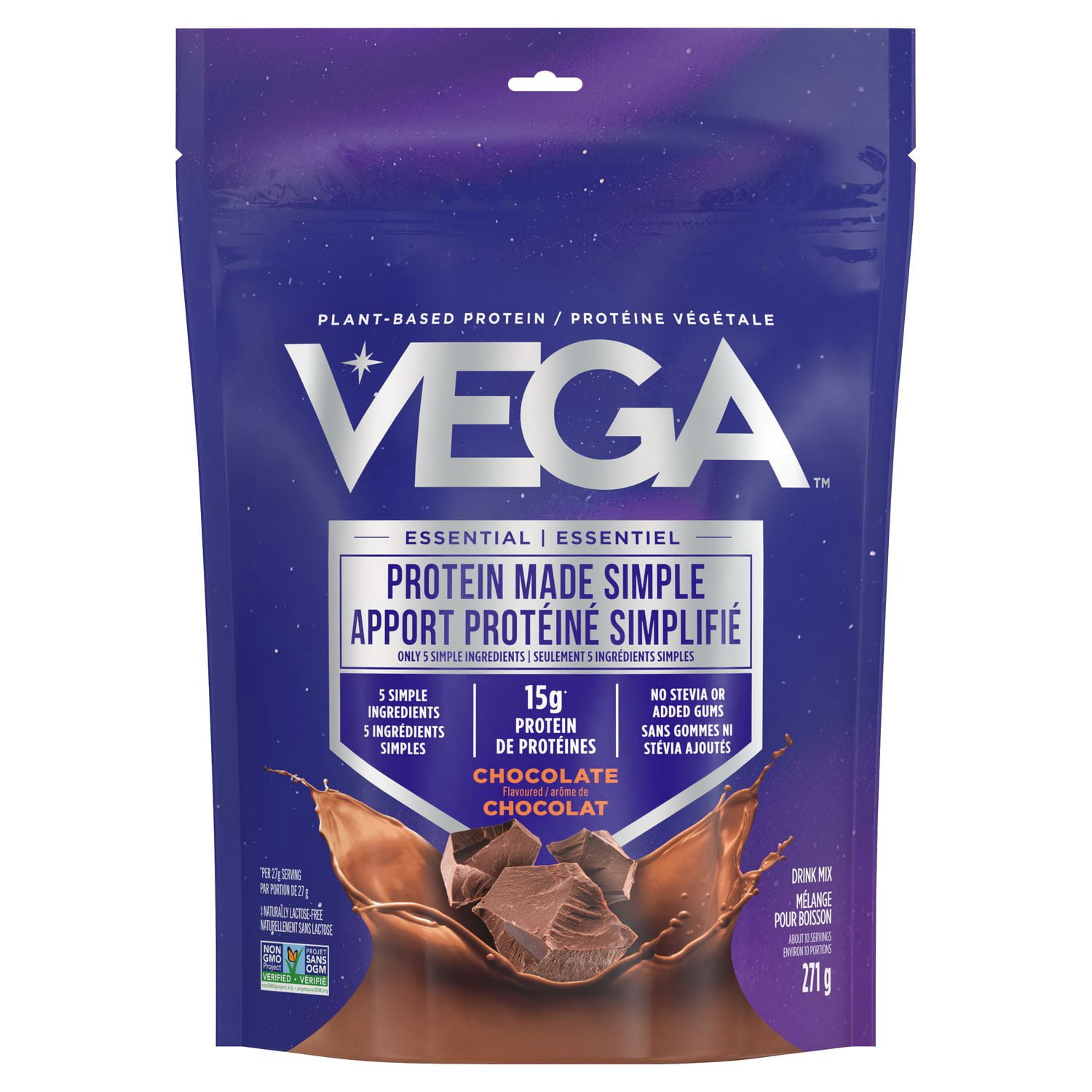 Vega Protein Made Simple - Plant Based Protein Powder - Dark Chocolate, 271g, 15g of protein per serving