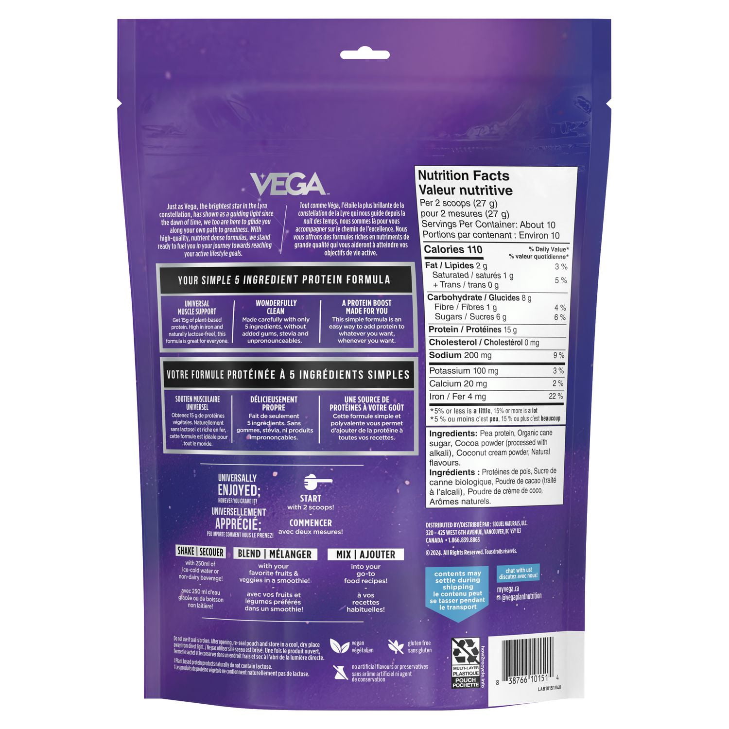 Vega Protein Made Simple - Plant Based Protein Powder - Dark Chocolate, 271g