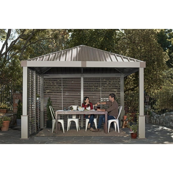 Sojag 12' x 12' Nanda Hardtop Gazebo Outdoor Weather-Resistant Aluminum Frame Shelter with Mosquito Net