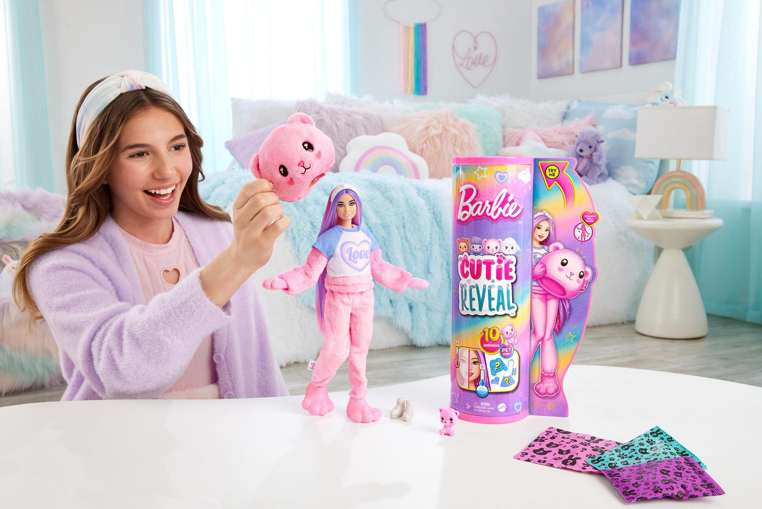 Barbie Cutie Reveal Doll & Accessories, Cozy Cute Tees Teddy Bear