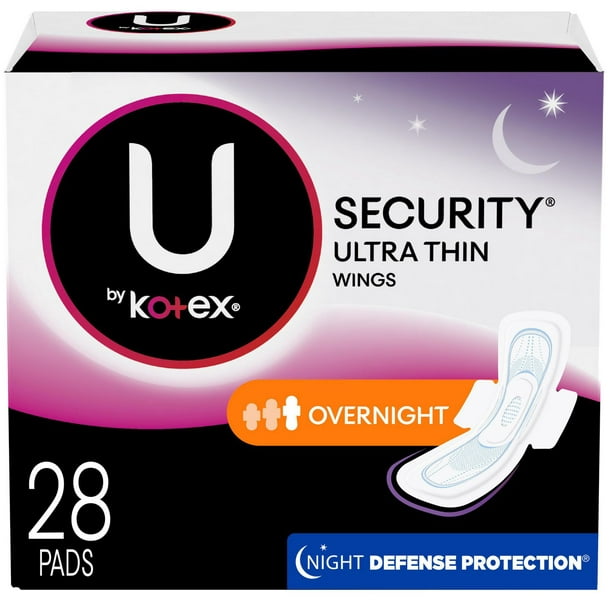 Serviettes ultra minces U by Kotex Security, de nuit, avec ailes, régulières, non parfumées